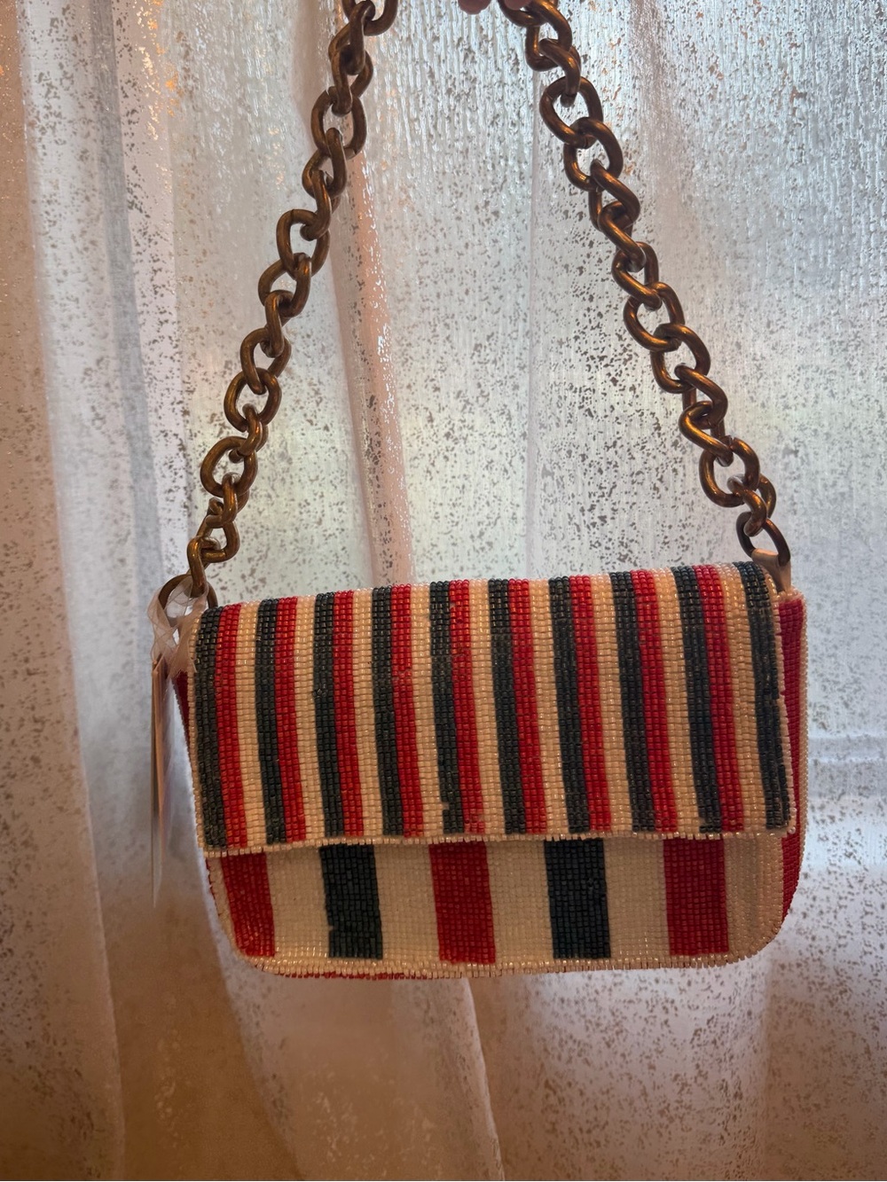 Handmade Beaded Stripe - Red, White & Blue Shoulder/Handbag - NWT - Picture 3 of 10